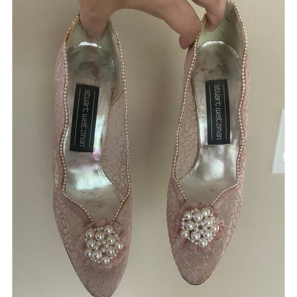 Stuart Weitzman Shoes - Rare Vintage Stuart Weitzman Pink Lace Victorian Inspired Heels 7.5